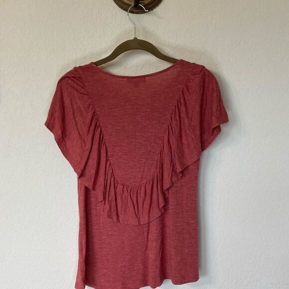 RXB Burnt Orange Heathered Short Sleeve Ruffle Tee - Picture 6 of 6